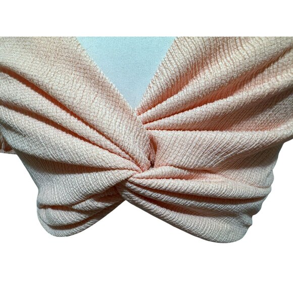 Saints Pink Cropped Top Sz M Twisted Front Midriff Wrap Tie Puffed Sleeves Girly - Picture 2 of 6